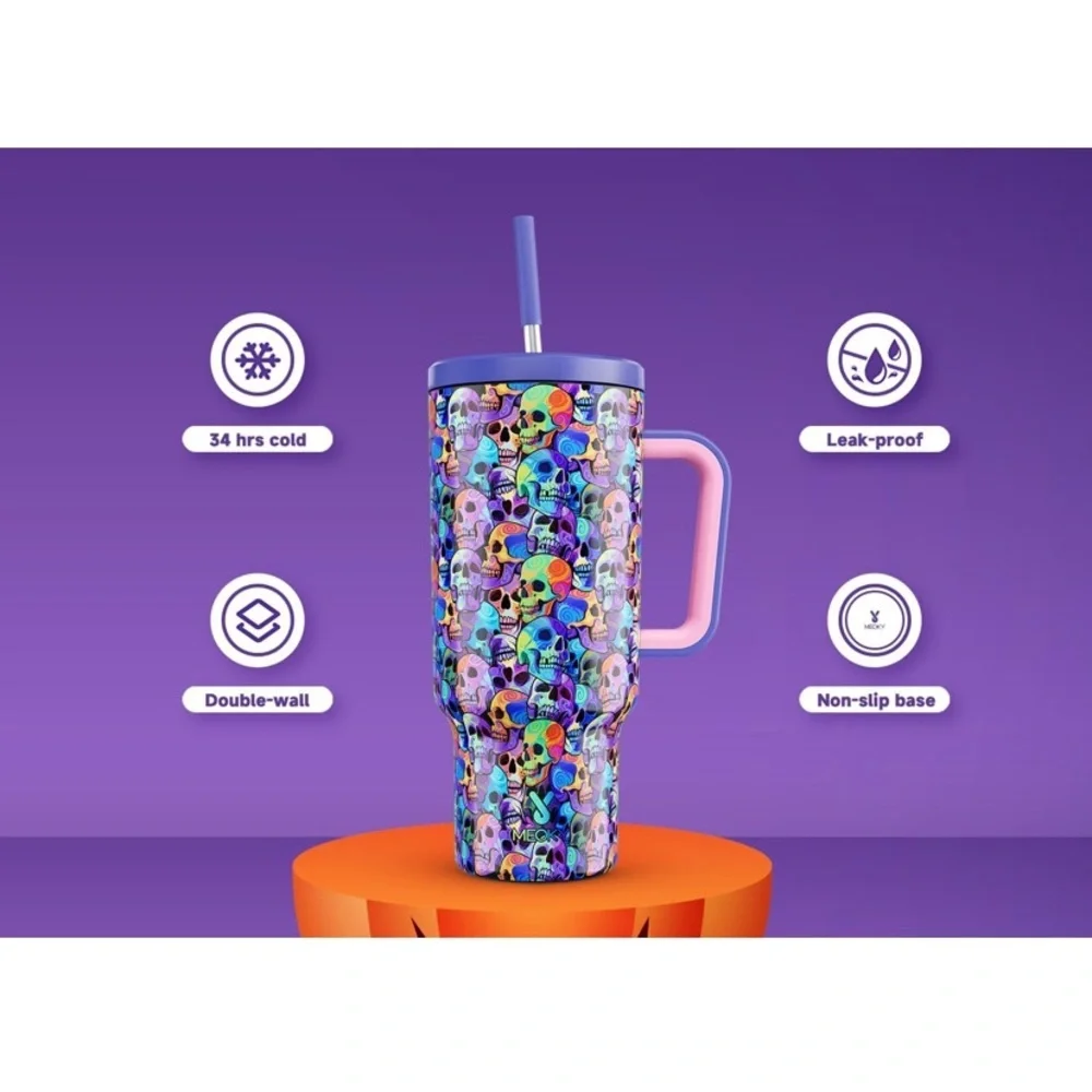 NWT Meoky 40 oz Halloween Tumbler with Handle and Straw C73 - Picture 4 of 5